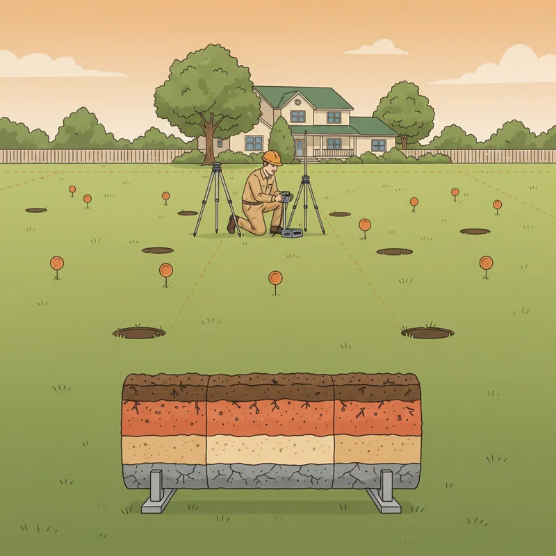 Property surveyor assessing soil conditions for geothermal suitability with soil boring samples