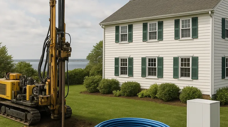 Geothermal heat pump installation at a New England colonial home in Rhode Island